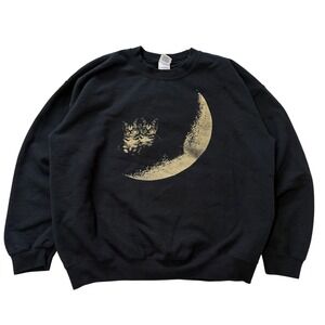 Gildan Heavy Blend Crewneck Sweatshirt Black Moon Kittens Graphic Print Size L